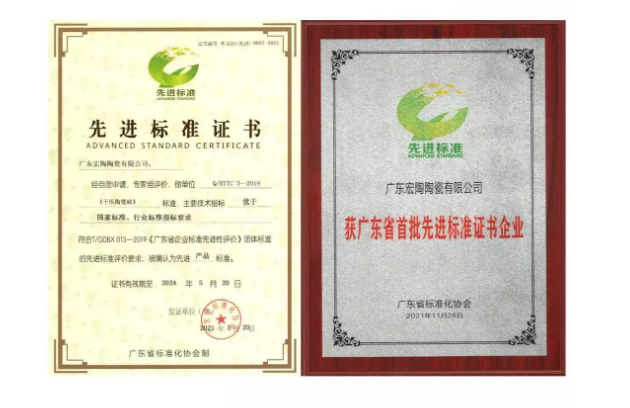 宏陶地磚和瓷磚榮獲廣東省首批“先進(jìn)標(biāo)準(zhǔn)”證書(shū)圖
